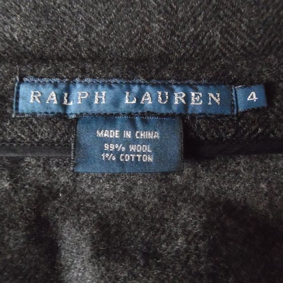 Ralph Laurent Blue Label Gray Wrap Chevron Wool Real Leather Trim Skirt 4 - Picture 9 of 13